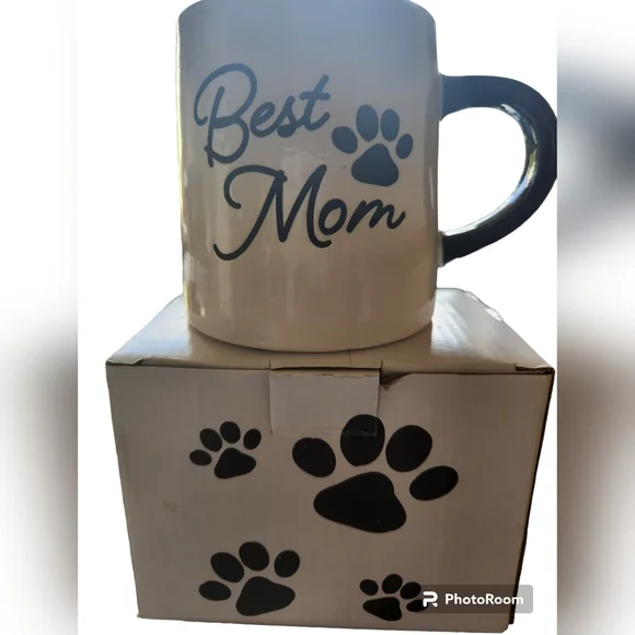 BURTON+BURTON Best Mom Paw Print Coffee Tea Soup Mug 18oz White Black - Picture 3 of 12